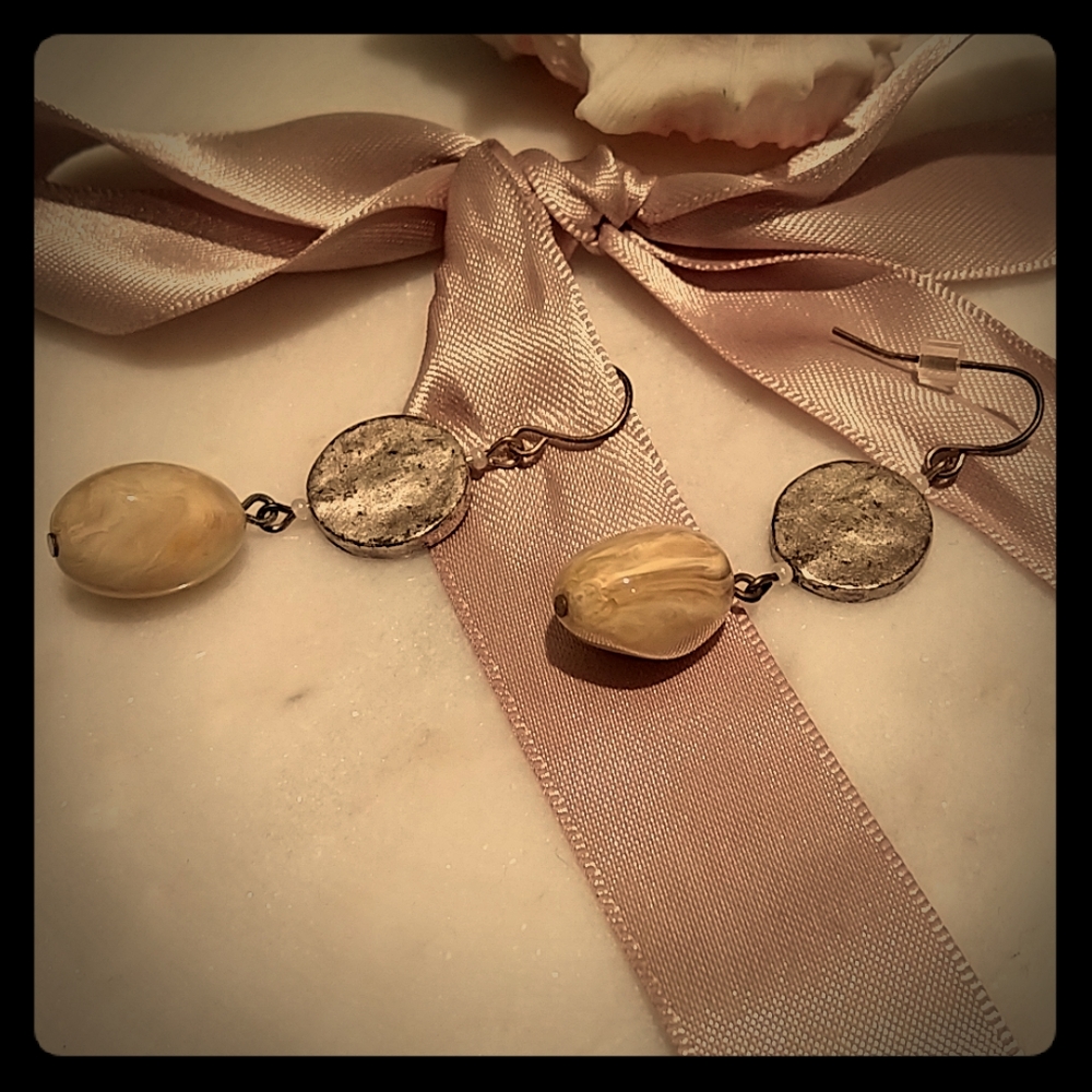 WHBM Silver and Tan Bead drop earrings